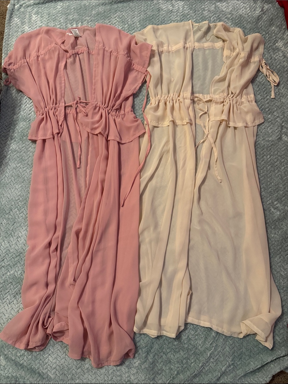 Sheer Pink and Cream Kimono Cardigans - Lightweight Layering